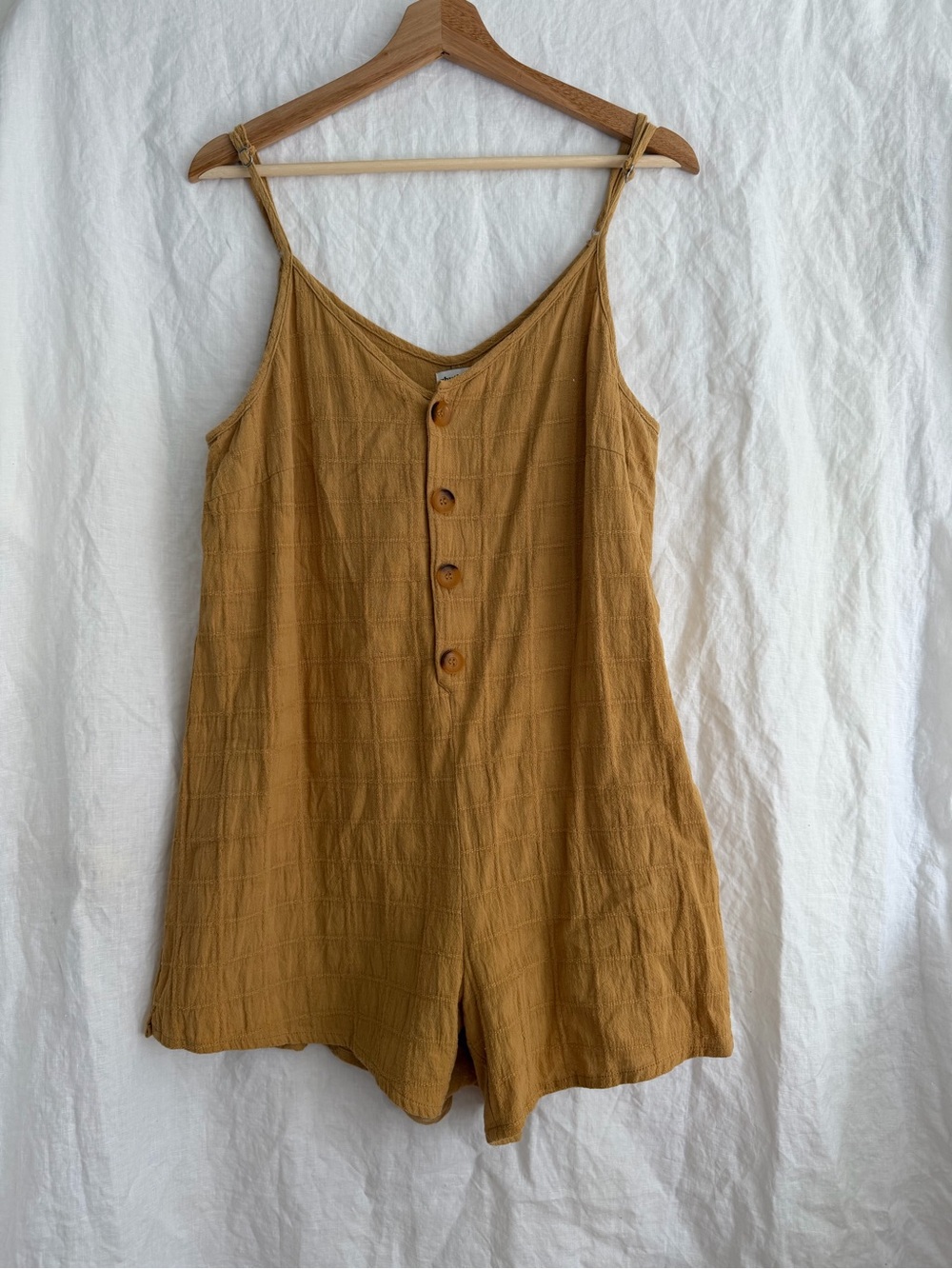 Rhythm Amalie Dark Mustard Button-Front Sleeveless Romper